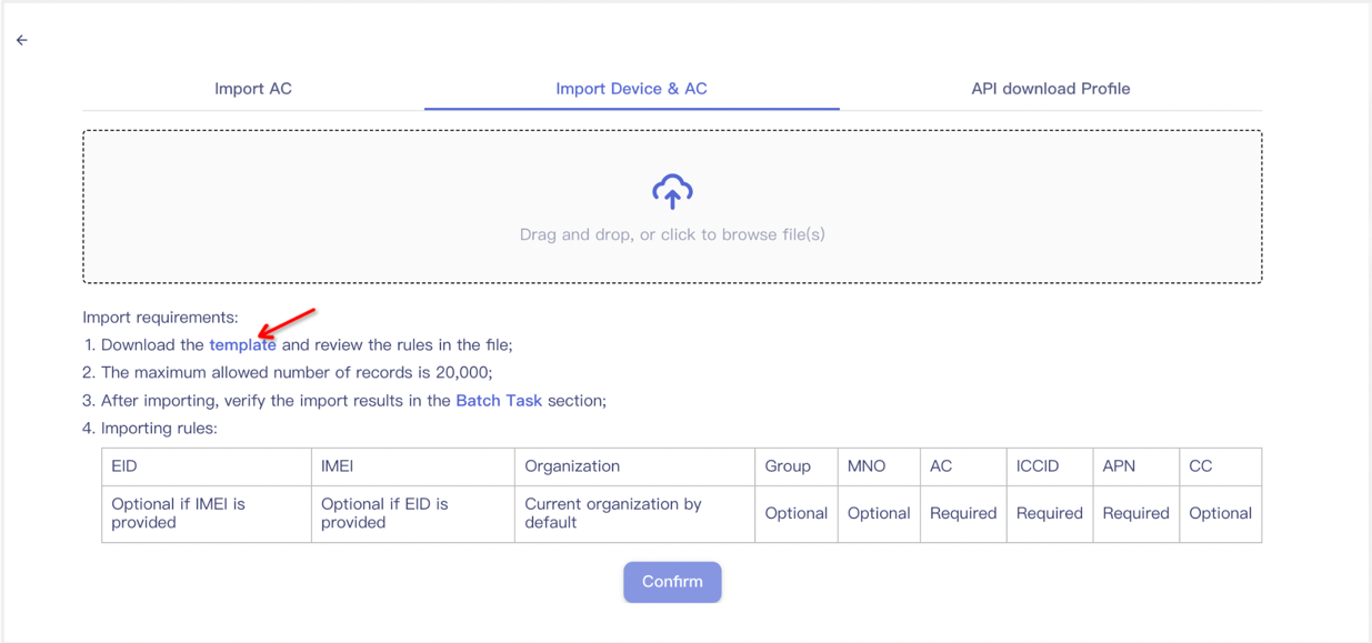 Download Import template file