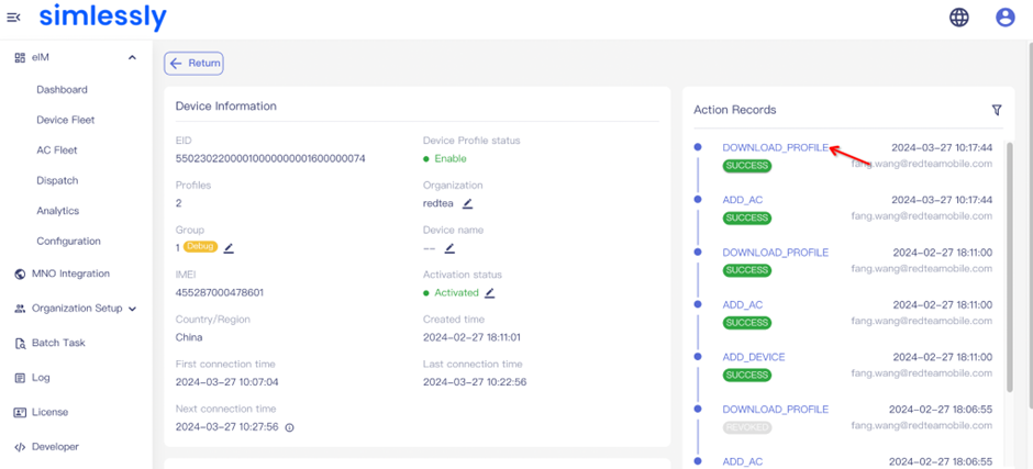 Import the device and Profile information